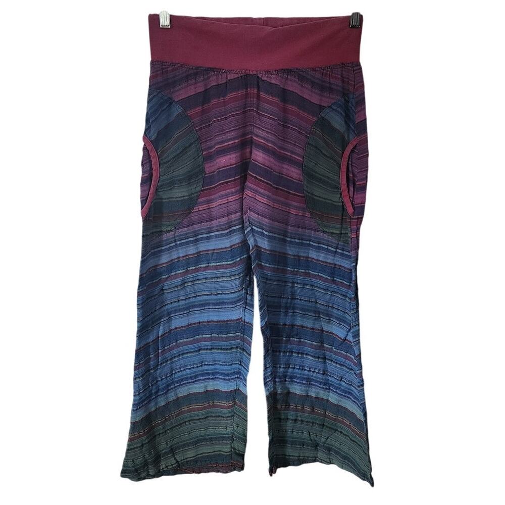 Hippie Festival Multicolored Striped Wide Leg with pockets harlem Pants Medium